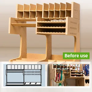 Bucasso Wooden Model Kit Tool Organizer Rack  Model Making Tool Storage Box with MDF Material  Wooden Paint Rack  Screwdriver/Brush/Tool Holder  Suitable for Tamiya Paints and Model Tools  GK1 - paint rack