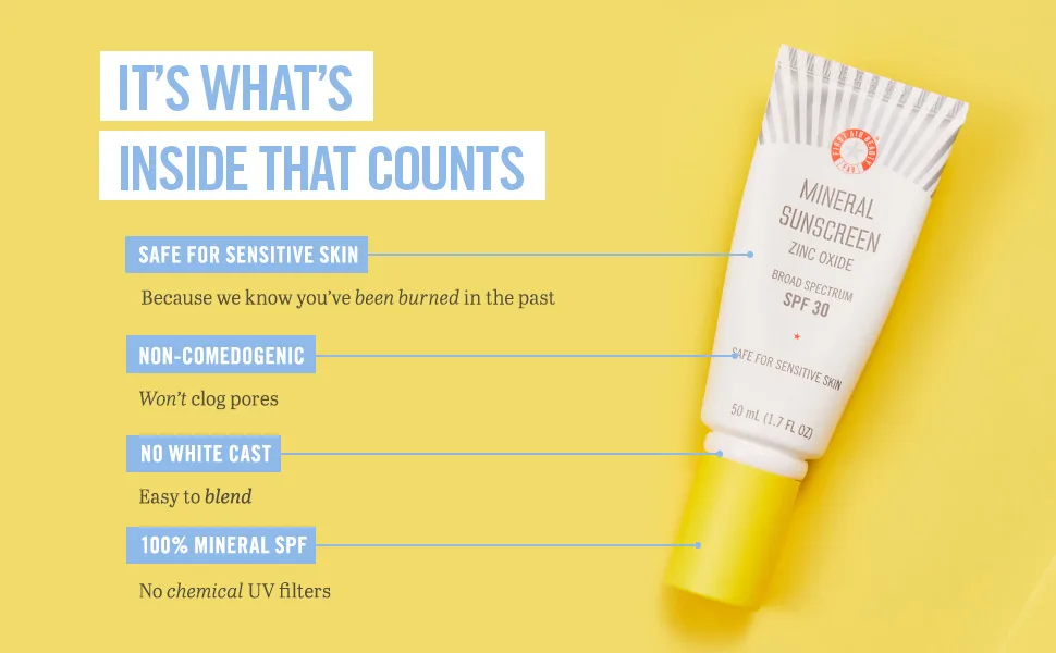 First Aid Beauty Mineral Sunscreen   Zinc Oxide  Broad Spectrum  SPF 30   Sun Protection with no White Cast   1.7 oz - product information 3