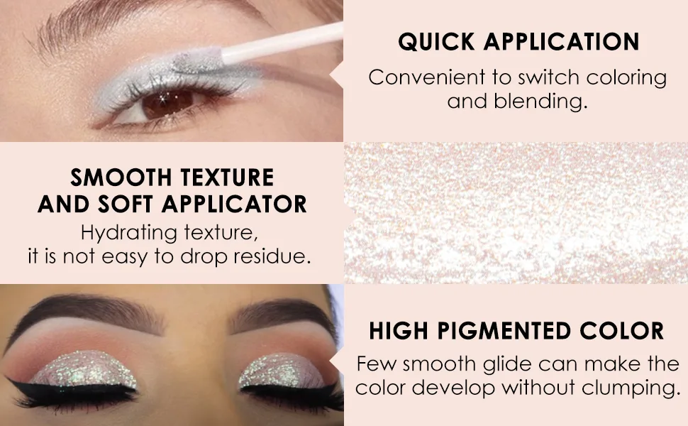 FOCALLURE Liquid Glitter Eyeshadow Long Lasting Glitter Eyeliner Waterproof Metallic Shimmer Eye Shadow Quick-Drying Formula Multi-Dimensional Eye Looks DIAMOND - eye glitter makeup glitter gel makeup glitter liquid highlighter makeup liquid glitter eyeshadow