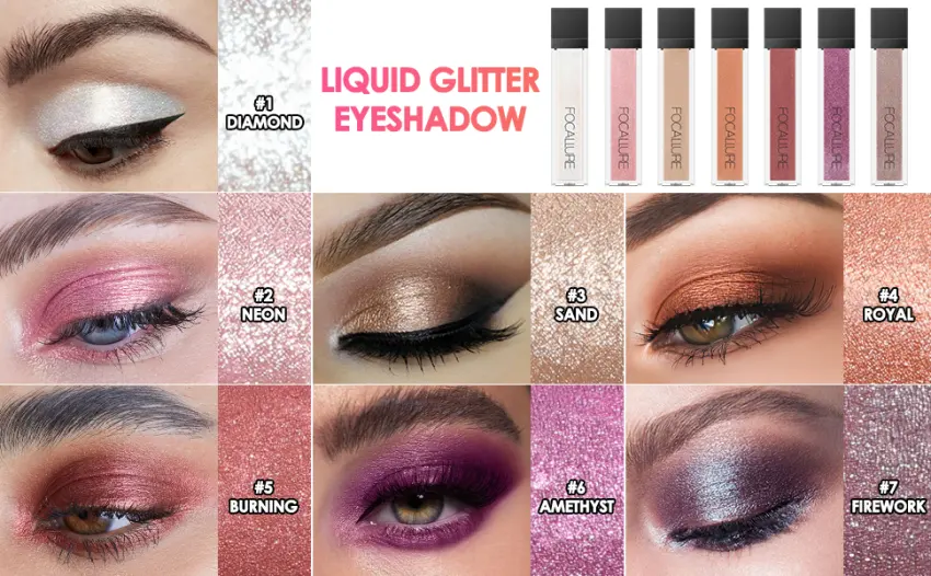 FOCALLURE Liquid Glitter Eyeshadow Long Lasting Glitter Eyeliner Waterproof Metallic Shimmer Eye Shadow Quick-Drying Formula Multi-Dimensional Eye Looks DIAMOND - korean eyeliner eyeshadow glitter bling bling glitter glue makeup korean eye glitter glitter liner