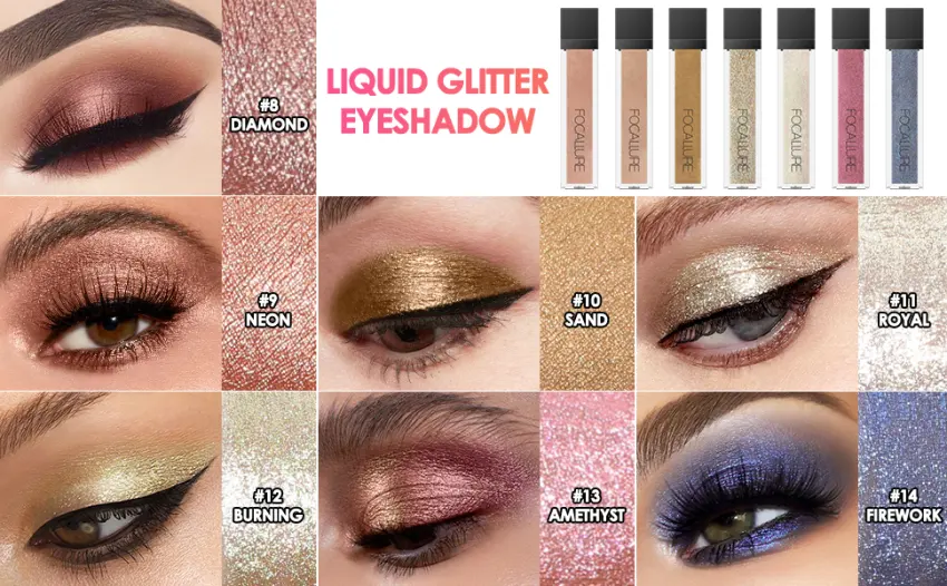 FOCALLURE Liquid Glitter Eyeshadow Long Lasting Glitter Eyeliner Waterproof Metallic Shimmer Eye Shadow Quick-Drying Formula Multi-Dimensional Eye Looks DIAMOND - liquid eye shadow korean eyeshadow palette makeup glitter for eyes loose glitter eyeshadow