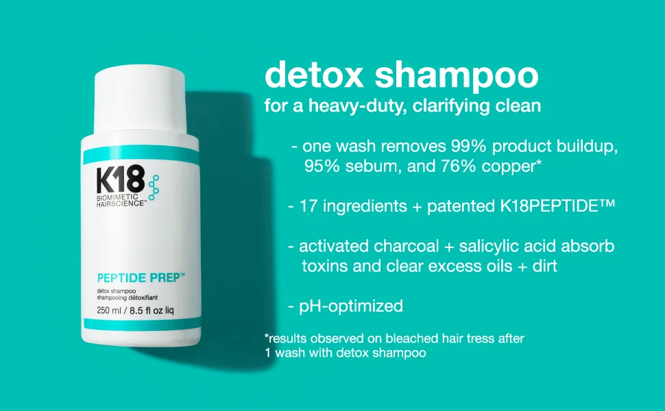 K18 PEPTIDE PREP  Color-Safe Detox Clarifying Shampoo - Non-Stripping  pH-Optimized Cleanse Removes Product Buildup  Dirt  Oils  Metals  8.5 fl oz - product information 9