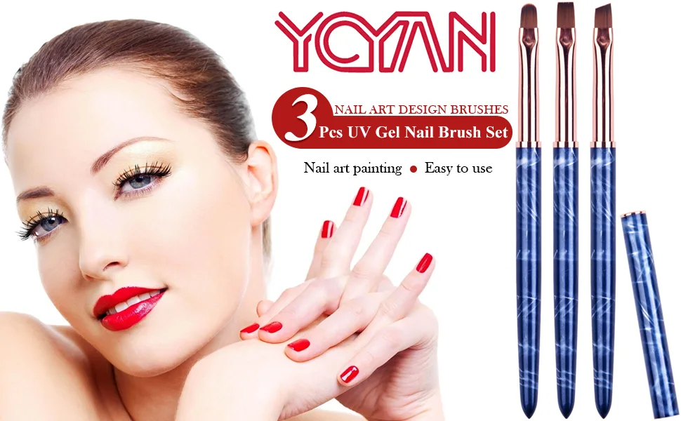Ycyan 3Pcs Oval & Flat & Angled UV Gel Nail Brush Set  Professional Nail Art Design Brushes for Polygel UV Builder Gel Nails Extension - product information 1