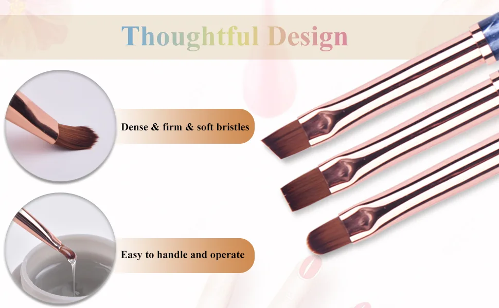 Ycyan 3Pcs Oval & Flat & Angled UV Gel Nail Brush Set  Professional Nail Art Design Brushes for Polygel UV Builder Gel Nails Extension - product information 2