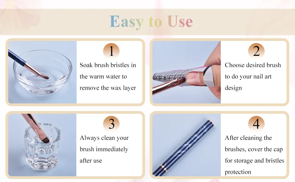 Ycyan 3Pcs Oval & Flat & Angled UV Gel Nail Brush Set  Professional Nail Art Design Brushes for Polygel UV Builder Gel Nails Extension - product information 3