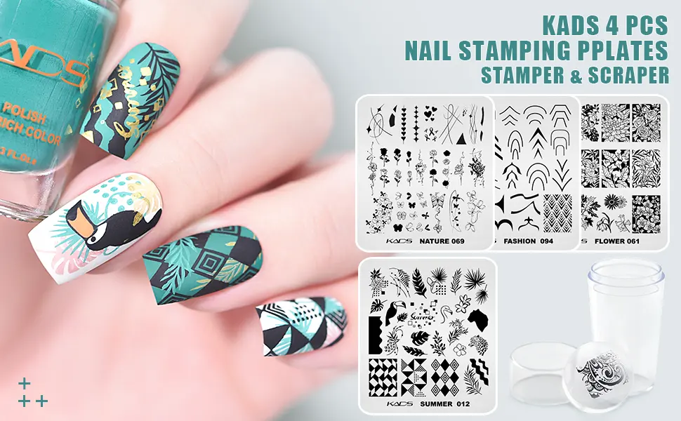 KADS Nail Stamping Plate Nail Stamp Template Stamper Scraper Set French Nails Summer Flower Flamingo Rose - nail stamping plates set