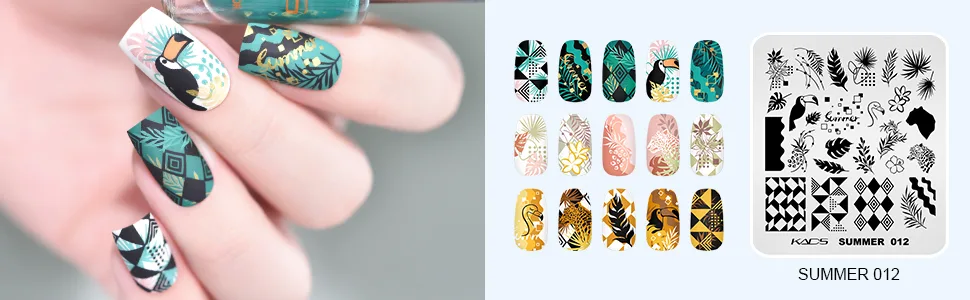 KADS Nail Stamping Plate Nail Stamp Template Stamper Scraper Set French Nails Summer Flower Flamingo Rose - STAMPING TEMPLATES