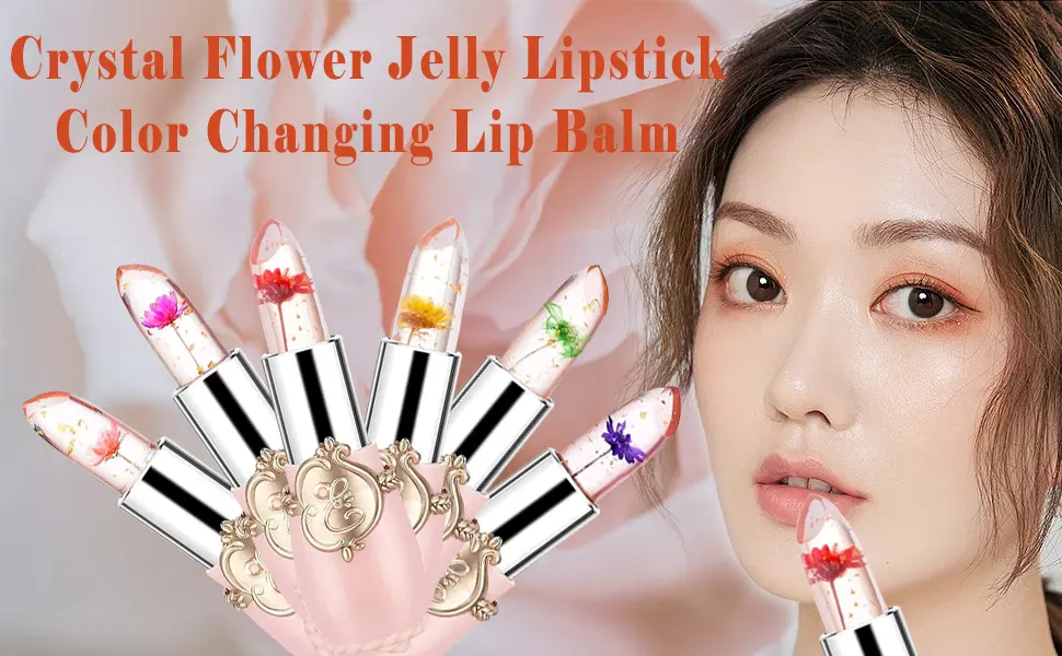 Deepmind 2 Pcs Crystal Flower Jelly Lipstick Magic Lip Color Changing Lip Balm PH Clear Temperature Color Changing Lipstick Long Lasting Nutritious Moisturizing Lip Gloss (6) - product information 1
