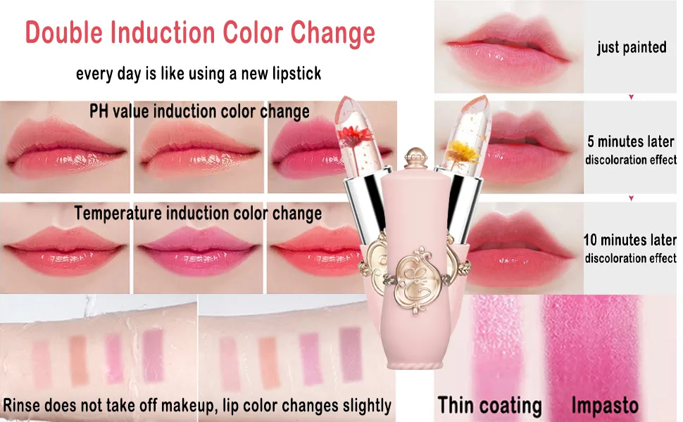 Deepmind 2 Pcs Crystal Flower Jelly Lipstick Magic Lip Color Changing Lip Balm PH Clear Temperature Color Changing Lipstick Long Lasting Nutritious Moisturizing Lip Gloss (6) - product information 7