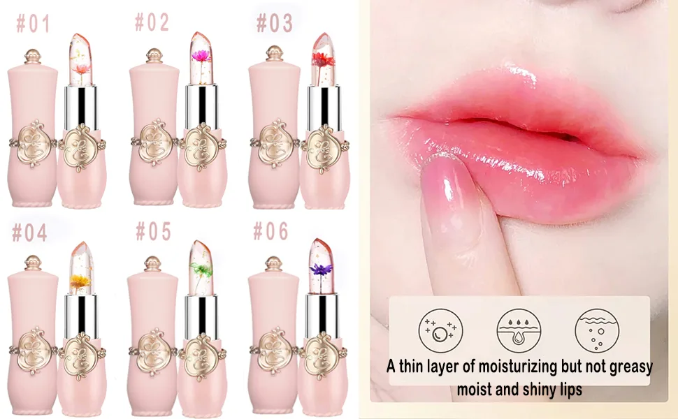 Deepmind 2 Pcs Crystal Flower Jelly Lipstick Magic Lip Color Changing Lip Balm PH Clear Temperature Color Changing Lipstick Long Lasting Nutritious Moisturizing Lip Gloss (5) - product information 2