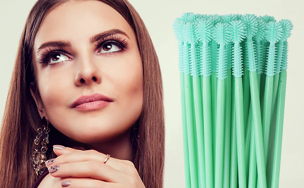 Mascara Brushes  Eyelash Comb Lashes Eyebrow Brush Separator Eyelashes Definer Lash Eye Brow Grooming Cosmetic Tool 4 Silicone Shapes Comb  48 Pcs  Mint Green - Silicone lashes brushes