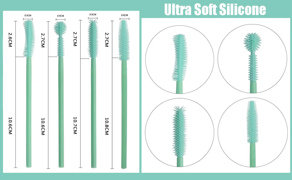 Mascara Brushes  Eyelash Comb Lashes Eyebrow Brush Separator Eyelashes Definer Lash Eye Brow Grooming Cosmetic Tool 4 Silicone Shapes Comb  48 Pcs  Mint Green - Silicone Mascara Brushes