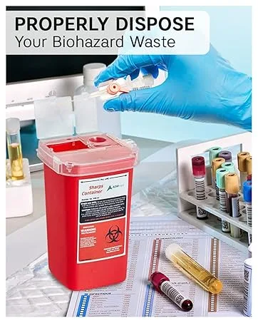 AdirMed Sharps Disposal Container with Flip Open Lid - Biohazard and Syringe Disposal Container - Ideal for Home  Clinic  Office  Barber Use with Flip-Open (1.5 Quart  Round) - AdirMed Sharp Needle Disposal Container for Home, Clinic, Office, Barber