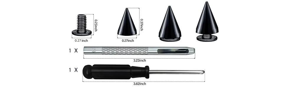 200 Sets 9.5mm Cone Spikes Metal Tree Spikes Screwback Studs for DIY Leathercraft Decoration Punk Rock Style Clothing Accessories (Silver) - size