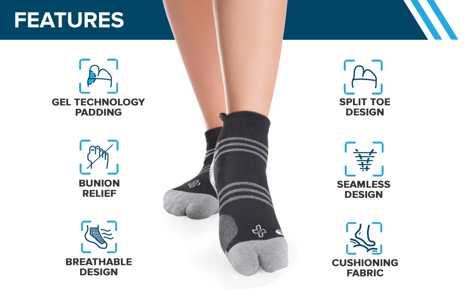 Doctor's Select Bunion Relief Socks 2 Pairs - Bunion Socks for Women and Men | Compression Bunion Corrector Socks for Women Medium Black and Gray - relief, copper, separators, sock