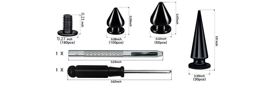 180 Sets of 3 Sizes Cone Spikes Metal Tree Spikes Screwback Studs for DIY Leathercraft Rivets Punk (Silver) - size