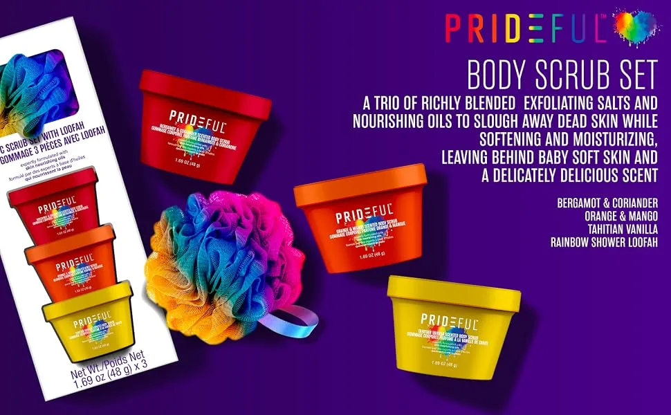 Prideful 3pc Body Scrub with Mesh Sponge Loofah - scrub set