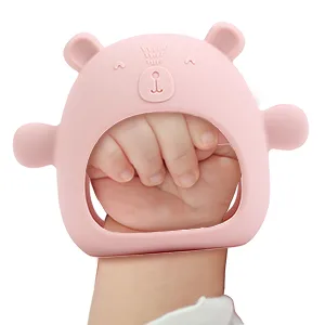 Bear Mitten Baby Teether  Anti-Drop Teething Toy for Babies 3+ Months  Silicone Teether for Baby Teething Relief  Infant Toy for Sucking Needs  BPA Free(Brown) - Bear Mitten Teether