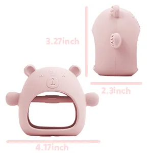 Bear Mitten Baby Teether  Anti-Drop Teething Toy for Babies 3+ Months  Silicone Teether for Baby Teething Relief  Infant Toy for Sucking Needs  BPA Free(Brown) - Bear Mitten Teether