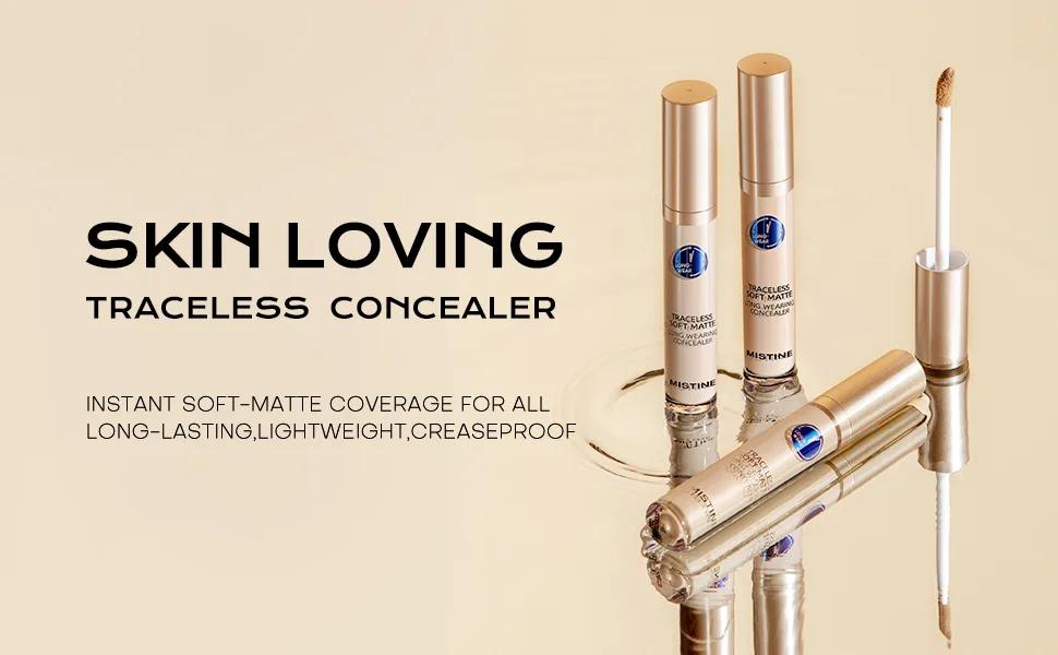MISTINE Under Eye Concealer Makeup Full Coverage Under Eye Concealer for Dark Circles 24H Long-Lasting Waterproof Liquid Concealer Makeup with Skincare Benefits Soft Matte Finish-Light Beige - full coverage concealer waterproof