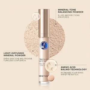 MISTINE Under Eye Concealer Makeup Full Coverage Under Eye Concealer for Dark Circles 24H Long-Lasting Waterproof Liquid Concealer Makeup with Skincare Benefits Soft Matte Finish-Light Beige - hydrating concealer under eye