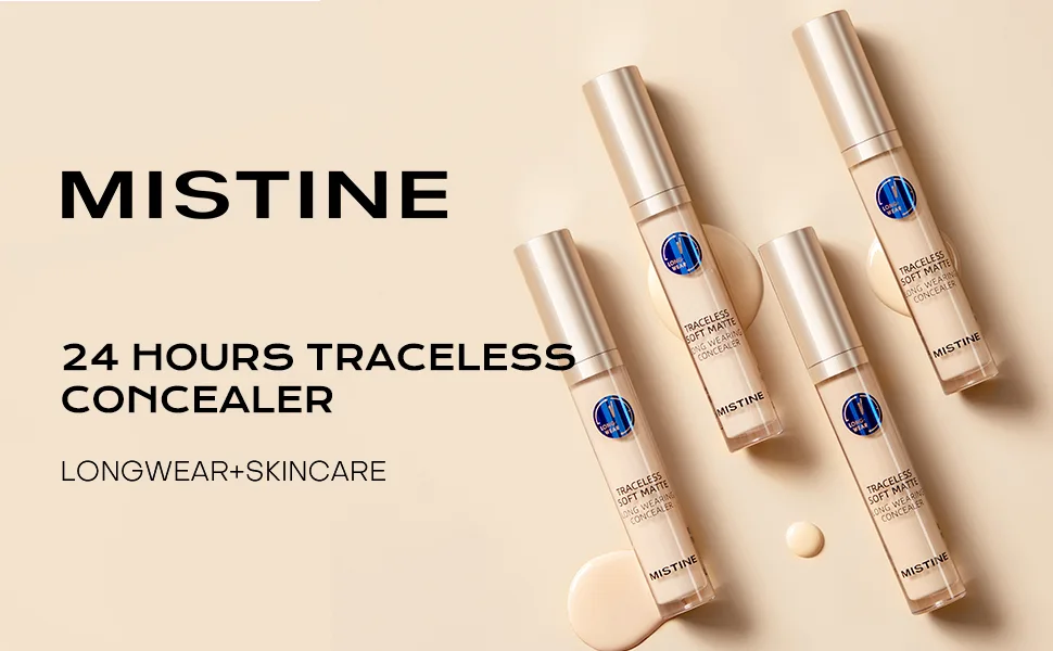 MISTINE Under Eye Concealer Makeup Full Coverage Under Eye Concealer for Dark Circles 24H Long-Lasting Waterproof Liquid Concealer Makeup with Skincare Benefits Soft Matte Finish-Light Beige - under eye concealer for dark circle