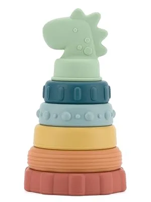 Itzy Ritzy   Silicone Stacking & Teething Toy  Features 6 Stacking Rings Made of Food Grade Silicone  Each Ring is Numbered and Includes Multiple Textures  Dinosaur - itzy ritzy, stacker, stacking toy, silicone blocks, toy, baby toy, infant toy