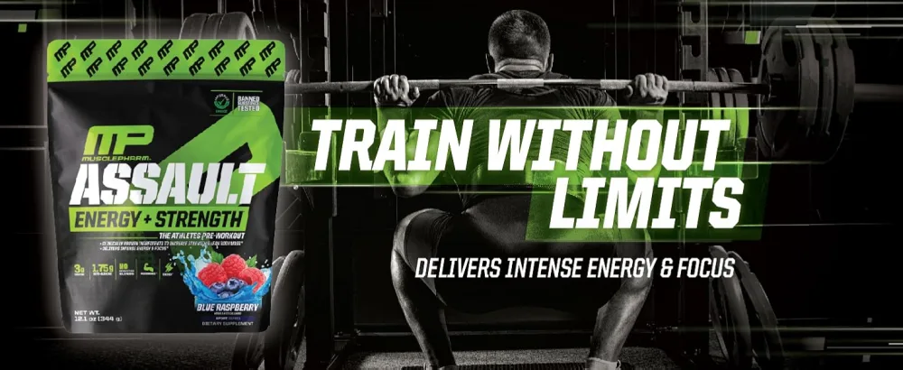 Muscle Pharm ASSAULT - Blue Raspberry - 30 Servings - MusclePharm pre workout powder for men and preworkout for women powder