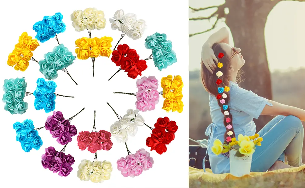 CCINEE 144pcs Mini Paper Flowers  30mm Mulberry Paper 1.2 Artificial Rose Flower with Stem for DIY Crafts Projects Scrapbooking Wedding Decorations (White) - product information 3