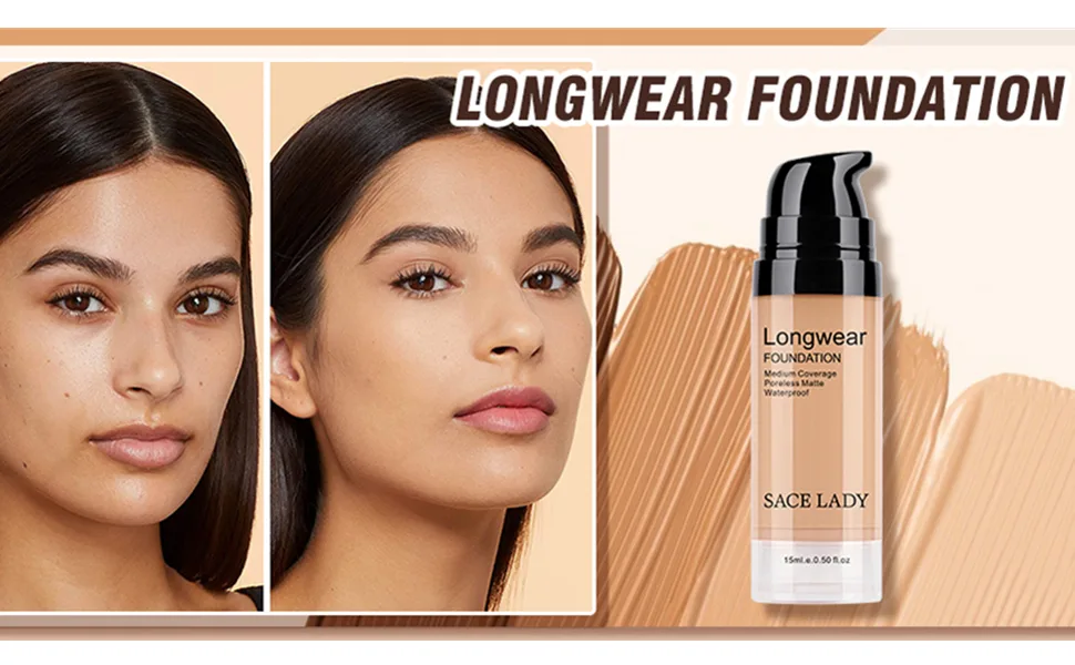 SACE LADY 2Pcs Face Make Up Set  Flawless Matte Foundation and Oil Control Pressed Powder  Lasting Coverage Waterproof Natural Cosmetics Kit - face foundation sace lady long lasting waterproof shine free liquid cream foundation makeup