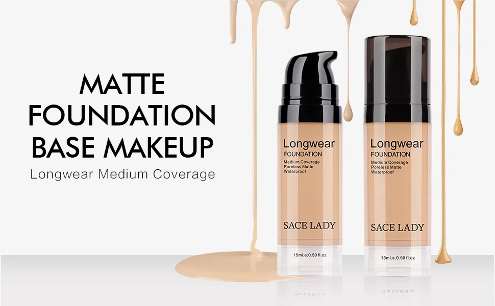 SACE LADY 2Pcs Face Make Up Set  Flawless Matte Foundation and Oil Control Pressed Powder  Lasting Coverage Waterproof Natural Cosmetics Kit - matte liquid foundation face makeup base long lasting medium coverage spot even face blemishes