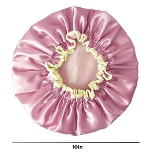 YAWALL Shower Cap 2Pcs  Shower Caps for Women Reusable Waterproof  Silk Double Layer Hair Cap  Pink & Black 10in - product information 9