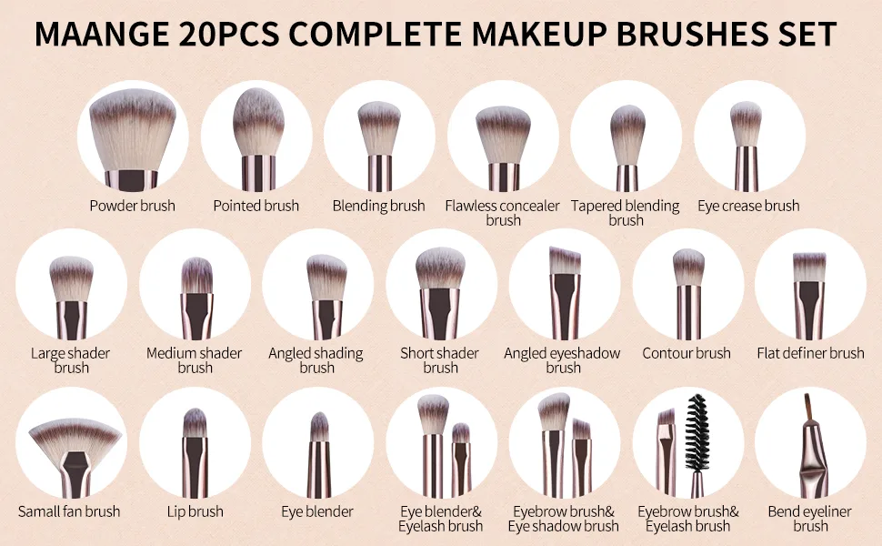 Makeup Brushes 20 Pcs Makeup Brush Set  MAANGE Premium Synthetic Powder Concealers Eye Shadows Eyeliner Make Up Brushes (Champagne) - makeup brushes makeup brush set