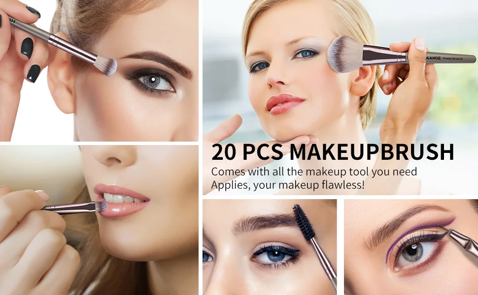 Makeup Brushes 20 Pcs Makeup Brush Set  MAANGE Premium Synthetic Powder Concealers Eye Shadows Eyeliner Make Up Brushes (Champagne) - makeup brushes makeup brush set