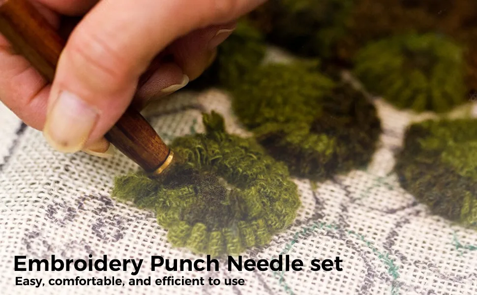 7pcs Embroidery Punch Needle  Wooden Handle Punch Needle Rug Hooking Tool Complete Set  Embroidery Pens for Stitching DIY Craft Embellishment - Embroidery Punch Needle