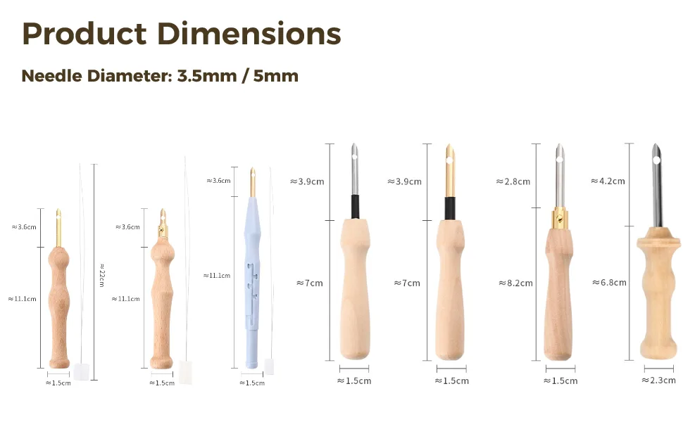 7pcs Embroidery Punch Needle  Wooden Handle Punch Needle Rug Hooking Tool Complete Set  Embroidery Pens for Stitching DIY Craft Embellishment - Embroidery Punch Needle