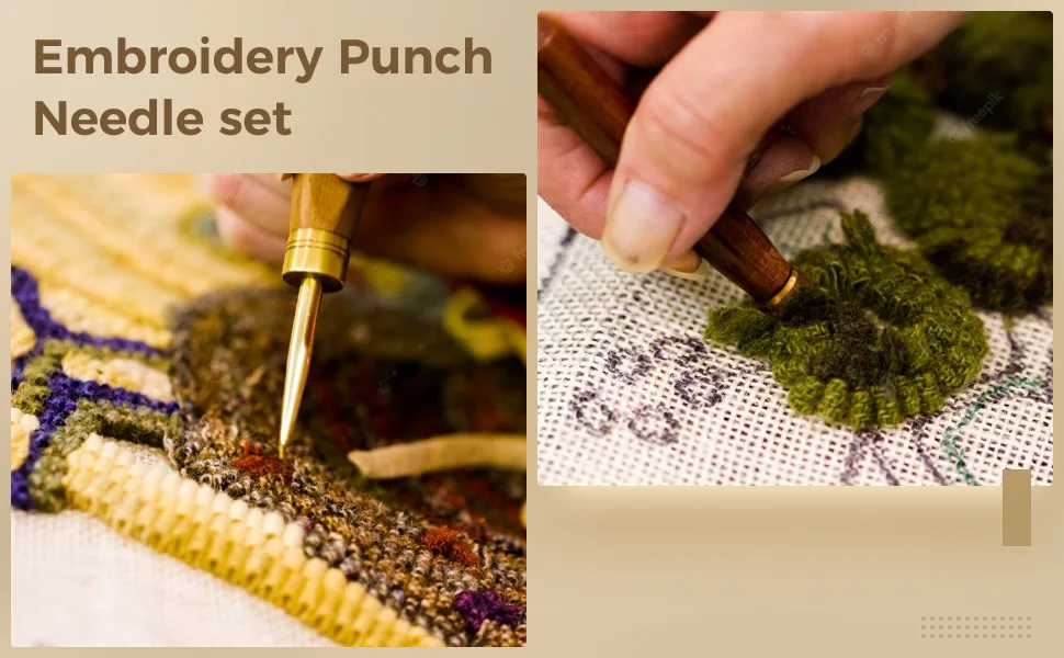 7pcs Embroidery Punch Needle  Wooden Handle Punch Needle Rug Hooking Tool Complete Set  Embroidery Pens for Stitching DIY Craft Embellishment - Embroidery Punch Needle
