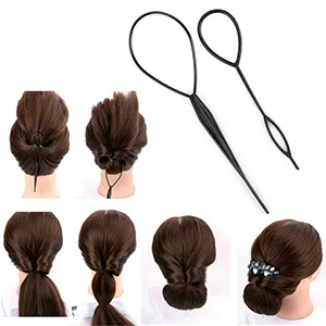 Hair Tail Tools  Hair Braiding Tool Set 4 PCS French Centipede Braiders Loop Tools DIY Hair Styling for Twist Plait Flipper Pull Through Ponytail Tool Ponytail Maker Ties Bulk with Double Hook Black Type 1 - ponytail maker