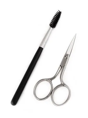 REFINE - Italy Eyebrow Scissors with Wooden Handle Spoolie Grooming Kit - 4112A Refine Eyebrow Grooming Kit