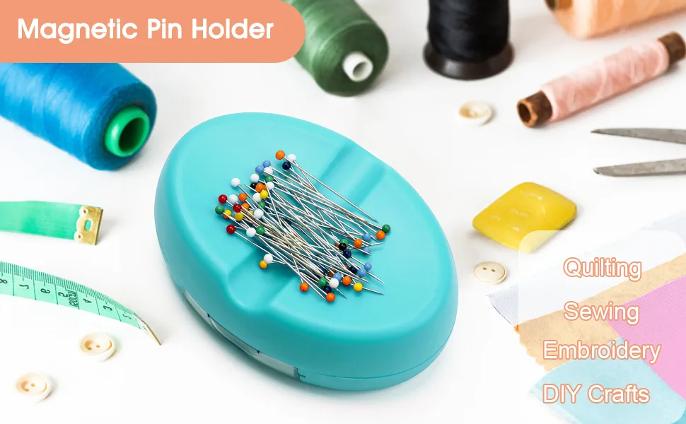 Coitak Magnetic Sewing Pincushion with 100 Plastic Head Pins  Magnetic Pins Holder for Sewing Quilting green - magnetic pin holder