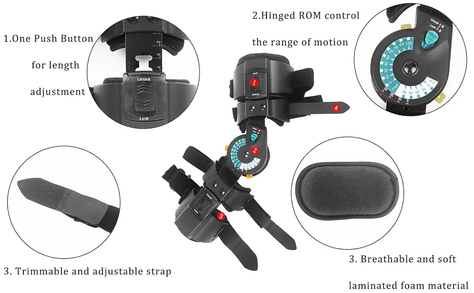 Hinged ROM Elbow Brace Post OP Elbow Brace with Strap Stabilizer Splint Arm Injury Recovery Surgery Support Fracture Rehabilitation Left Hand - Hinged ROM Elbow Brace