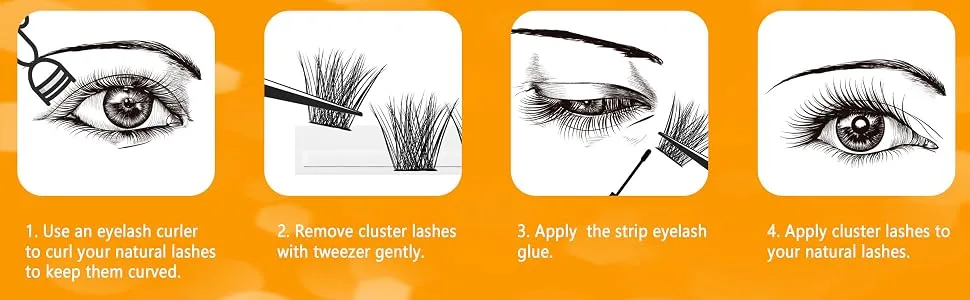 PURELEOR Cluster Lashes 60Pcs Individual Eyelash Extensions C Curl DIY Manga Lash Mixed 8-16mm Makeup - product information 12