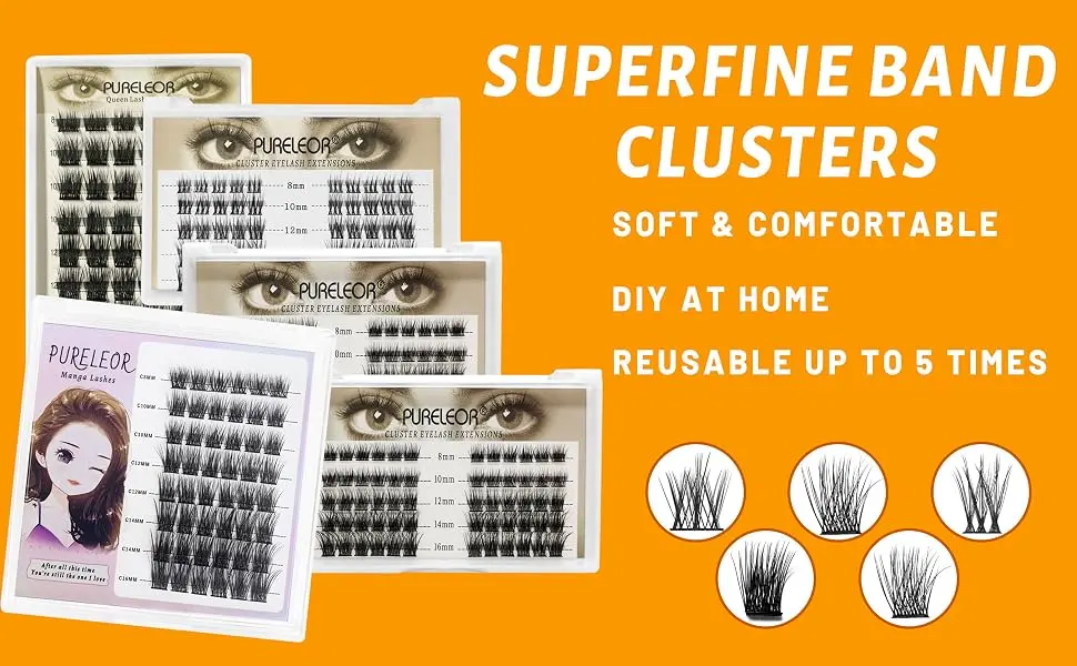 PURELEOR Cluster Lashes 60Pcs Individual Eyelash Extensions C Curl DIY Manga Lash Mixed 8-16mm Makeup - lash