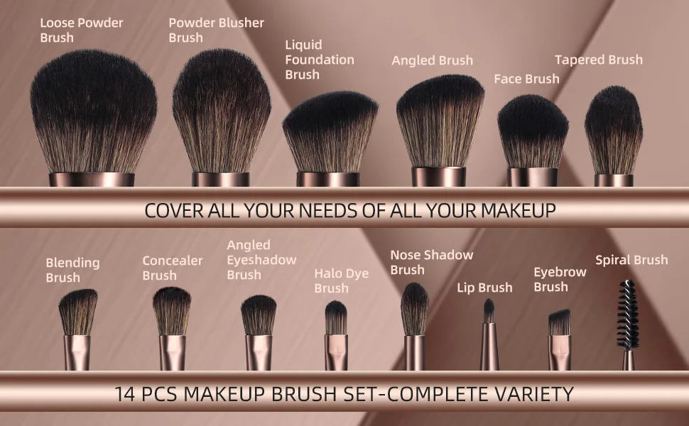 BS-MALL Makeup Brushes Premium Synthetic Foundation Powder Concealers Eye Shadows Makeup 14 Pcs Brush Set  Coffee Brown Color A-Chocolate - product information 26