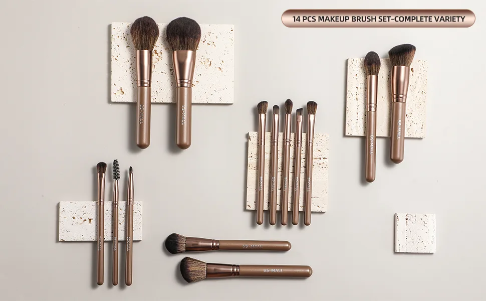 BS-MALL Makeup Brushes Premium Synthetic Foundation Powder Concealers Eye Shadows Makeup 14 Pcs Brush Set  Coffee Brown Color A-Chocolate - product information 27