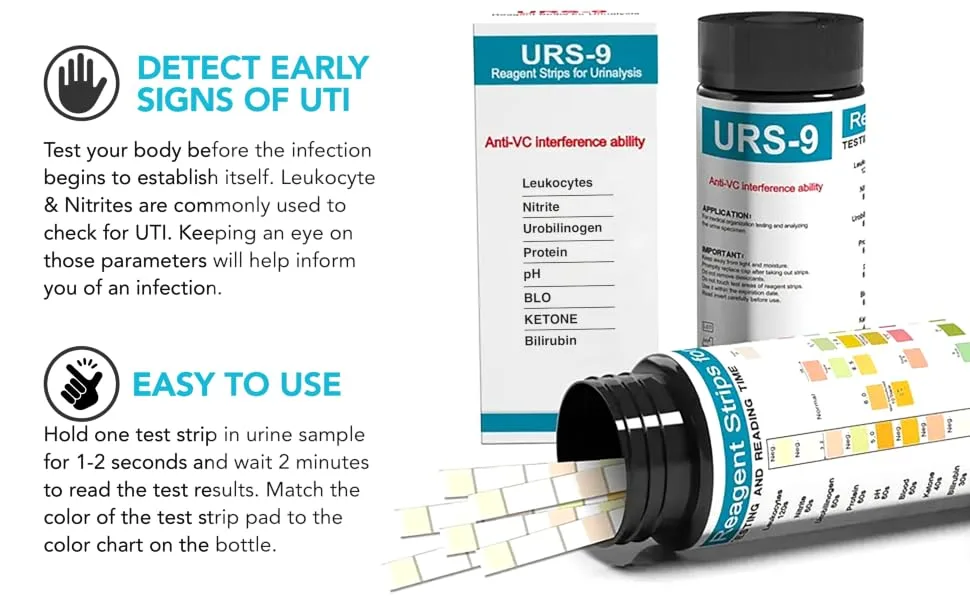 URS 9-in-1 Urine Test Strips 9 Parameters Testing UTI  Protein/Leukocytes/Nitrite/pH/Blo  100 CT - Basic
