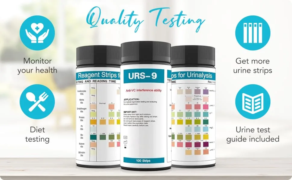 URS 9-in-1 Urine Test Strips 9 Parameters Testing UTI  Protein/Leukocytes/Nitrite/pH/Blo  100 CT - Basic 5