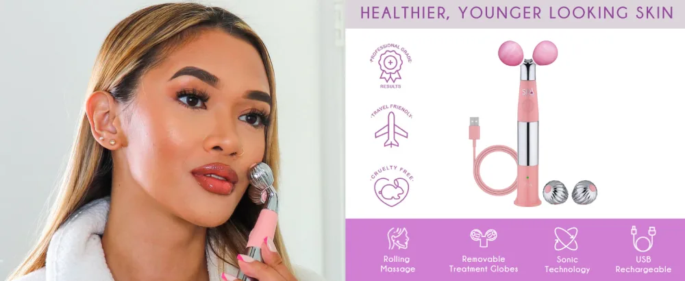 Spa Sciences - ISLA Facial and Body Contouring System - Interchangeable Rose Quartz and Steel Globes - Massaging Device - USB Rechargeable - For All Skin Types - isla