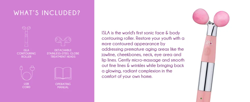 Spa Sciences - ISLA Facial and Body Contouring System - Interchangeable Rose Quartz and Steel Globes - Massaging Device - USB Rechargeable - For All Skin Types - isla
