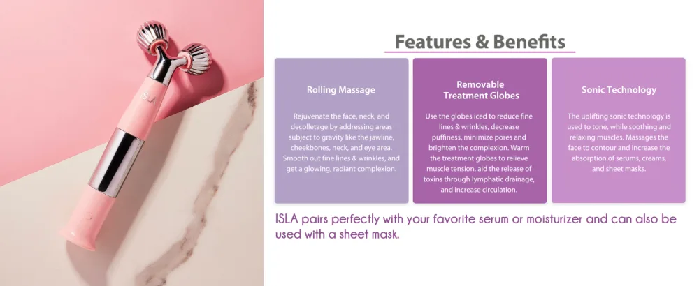 Spa Sciences - ISLA Facial and Body Contouring System - Interchangeable Rose Quartz and Steel Globes - Massaging Device - USB Rechargeable - For All Skin Types - isla